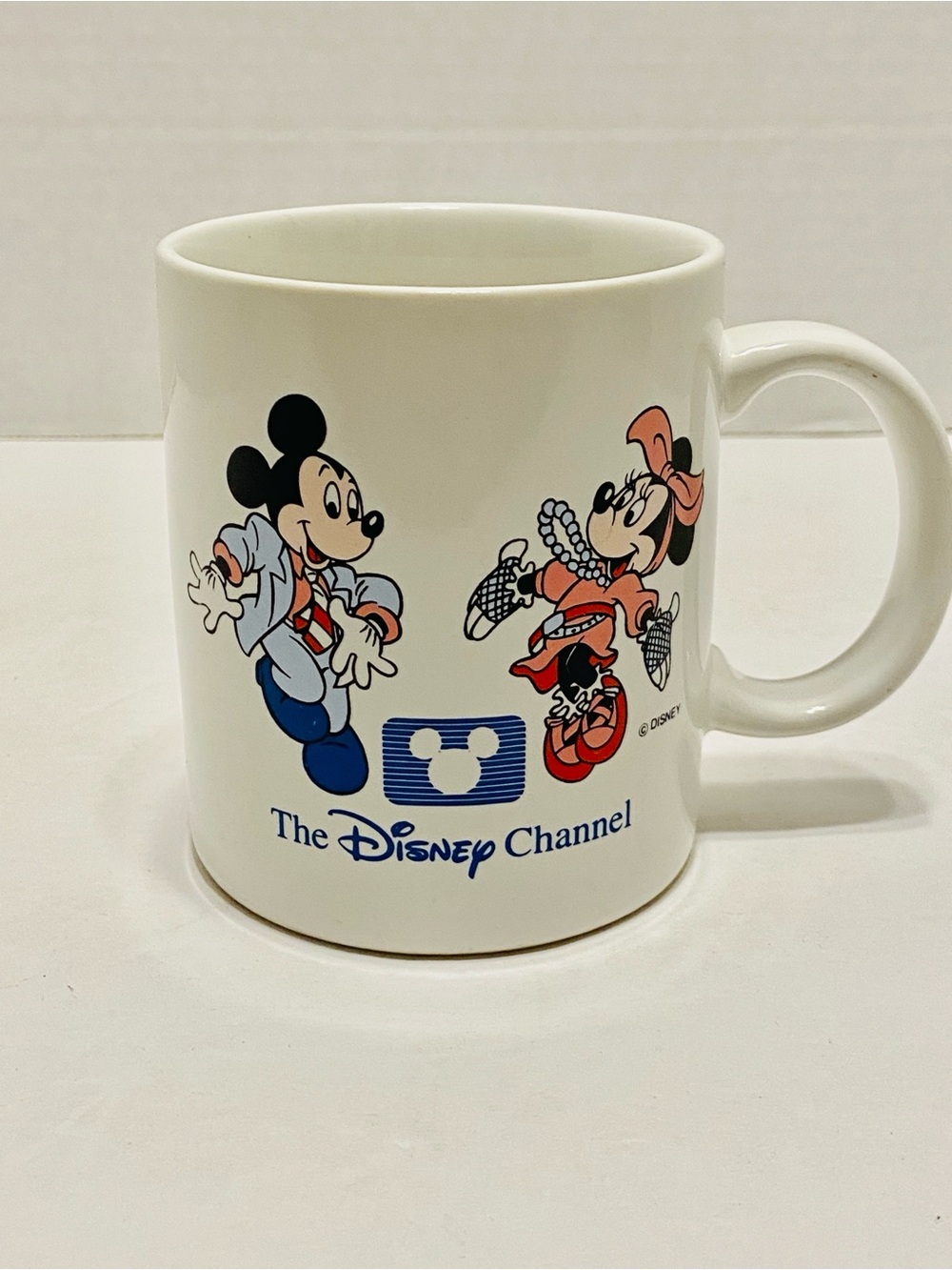 Vintage Disney Channel Coffee Mug Mickey & Minney Mouse 80s Garb Ceramic Cup